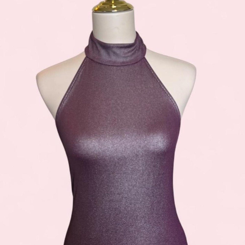 House of Harlow 1960 Purple Ribbed Halter Bodysuit — Size M